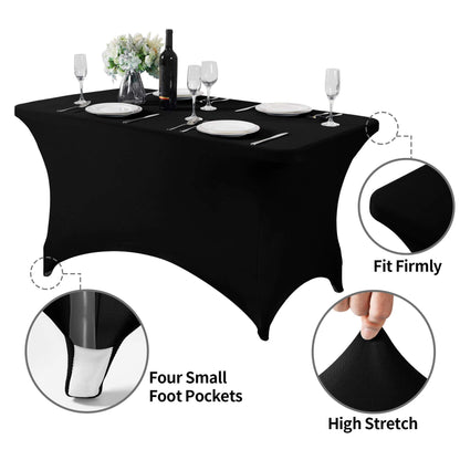 Hezuzo Spandex Table Cover for 4FT or 6ft or 8ft Table Universal Fitted Stretch Tablecloth for Party, Banquet, Wedding and Events-Black