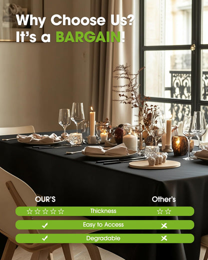 Pureegg Plastic Table Cloth Disposable 8 Pack, 54 x 108 Inch Table Cloths, Graduation Decorations Class of 2025, Graduation Party Tablecloths, Rectangle, Plastic Cover, Leakproof & Sturdy, Black