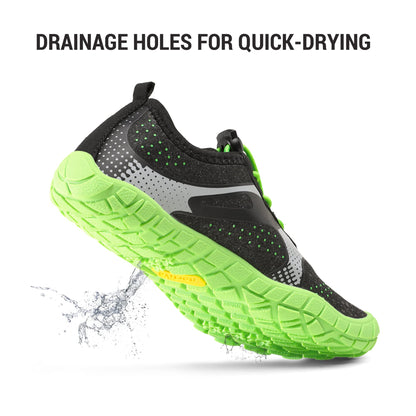 NORTIV 8 Kids Water Shoes, Lightweight Quick Dry Barefoot Athletic Aqua Sports Shoes for Boys & Girls, Outdoor, Summer (Toddler/Little Kid/Big Kid), Size 4 Big Kid,Black/Neon/Green,Aqua-K1