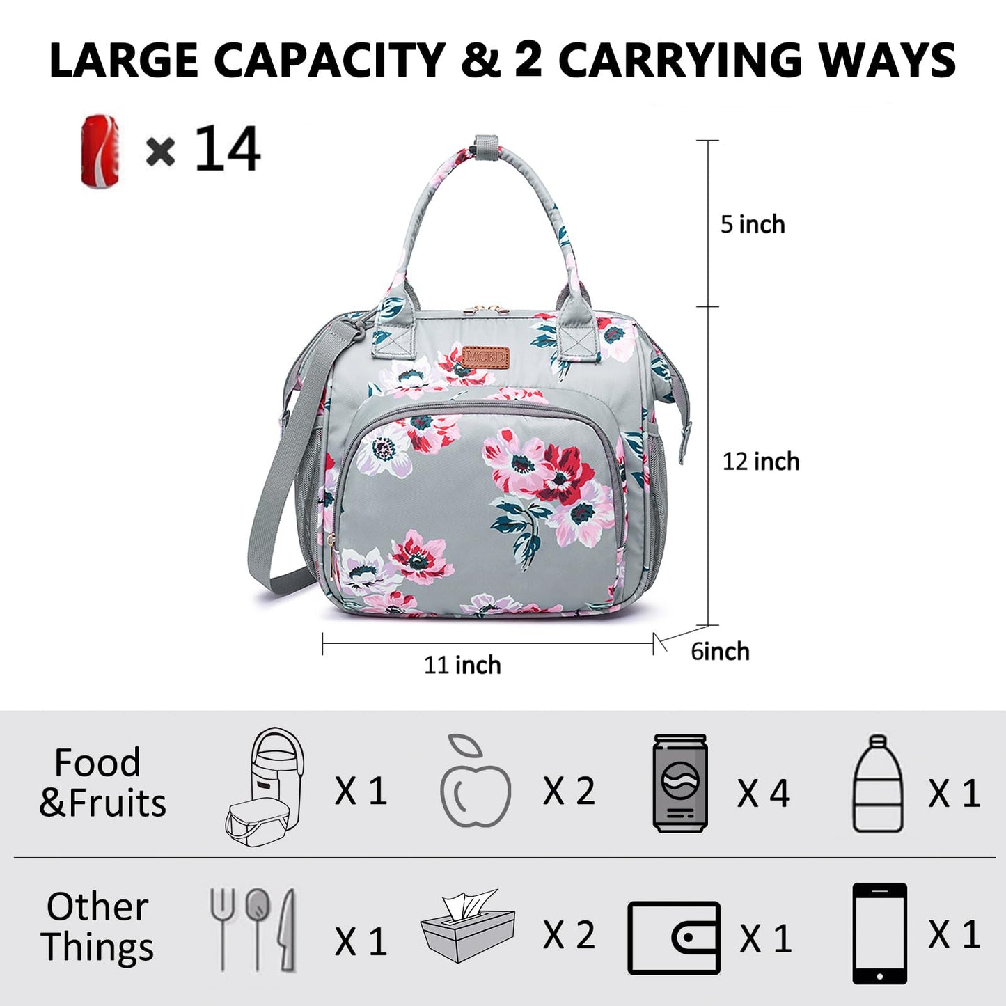 Lunch bags Insulated Lunch Box for Women Men,2 Carrying Way Large Tote Bag,Leakproof Reusable Cooler Backpack with Adjustable Shoulder Strap for Office Picnic Beach