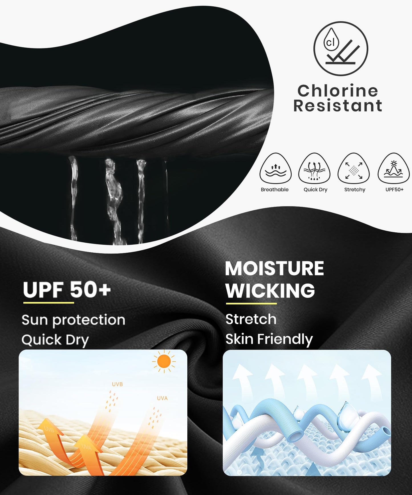 HODOSPORTS Women's UPF 50+ Rash Guard Swimsuit UV Sun Protection Swim Shirt Long Sleeve Black M