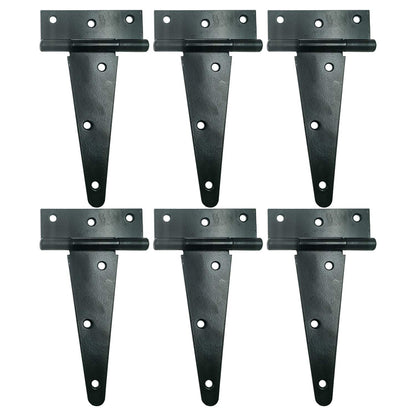 HLMOptimo Heavy Duty T Hinge Tee Hinge T Strap Hinge Shed Hinge Gate Hinge Barn Hinge Fence Hinge Door Hinge Wrought Rustproof All Size Black (6 pcs, 6 inch