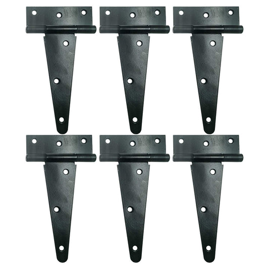 HLMOptimo Heavy Duty T Hinge Tee Hinge T Strap Hinge Shed Hinge Gate Hinge Barn Hinge Fence Hinge Door Hinge Wrought Rustproof All Size Black (6 pcs, 6 inch