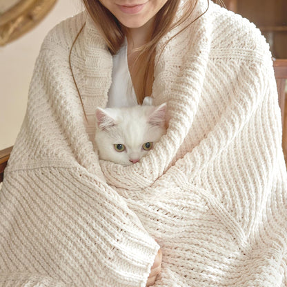 Amélie Home Chenille Knit Throw Blanket for Couch, Chevron Texture Decorative Soft Blanket for Sofa, Bed & Chair, 60"x80", Ivory