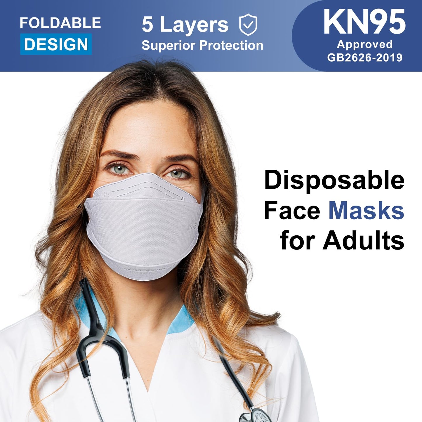 FENFEN KN95 Face Masks Disposable Adults - 50 Pack 5 Layer Protection Dust Breathable Comfortable Respirator Women KN95 Mask Individually Wrapped