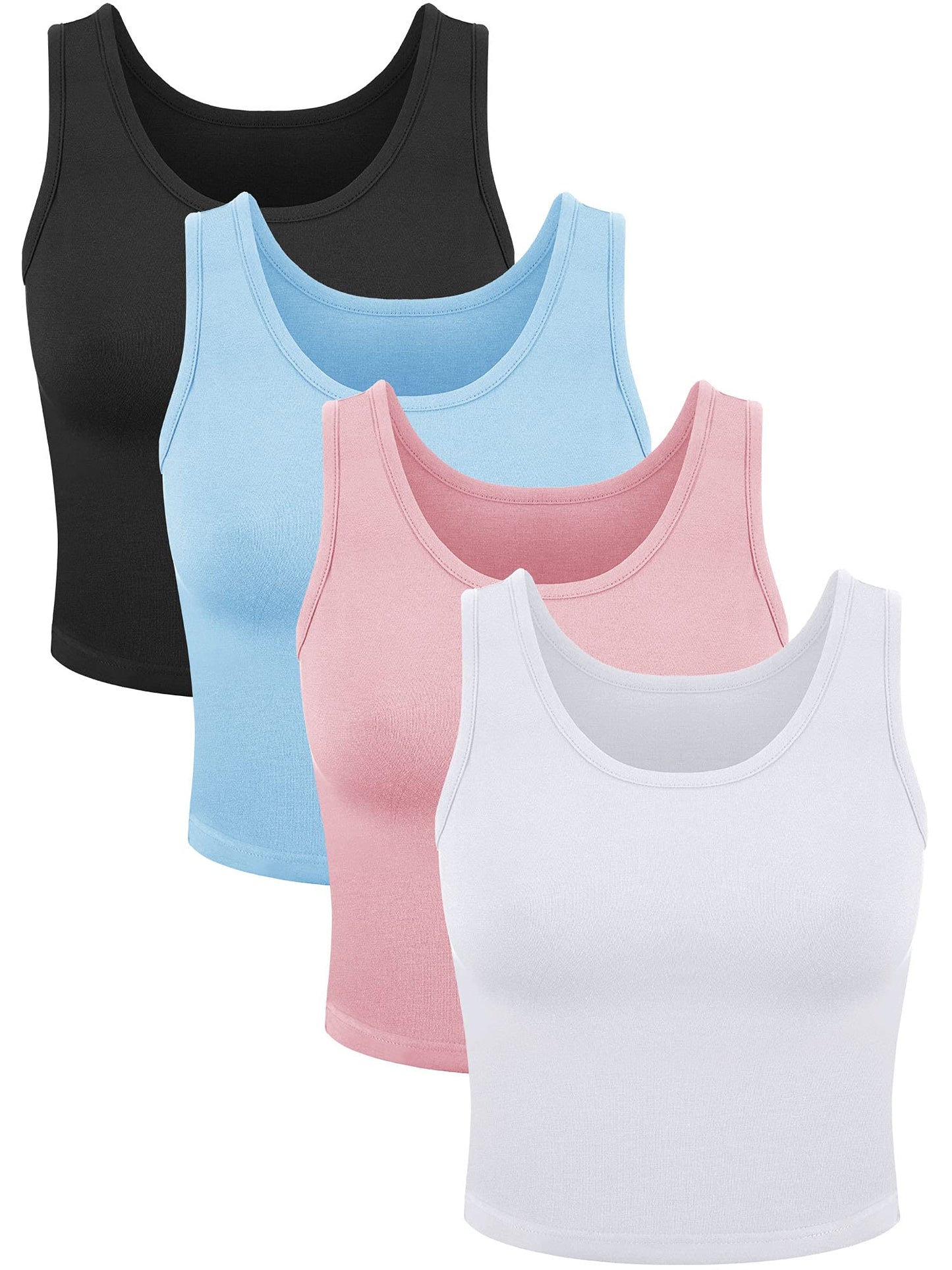 4 Pieces Women Basic Crop Tank Top Short Sleeveless Sports Crop Top (Pink, Black, Blue, White, Small)