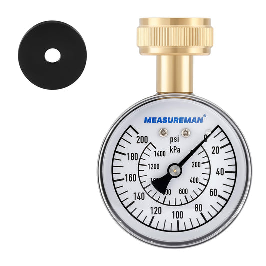 MEASUREMAN 0-200 PSI Water Pressure Gauge, 2-1/2'' Dial, Hose bib Pressure Gauge, Home Water Pressure Tester, Durable 3/4” Hose Thread, Water Pressure Gauge for Home