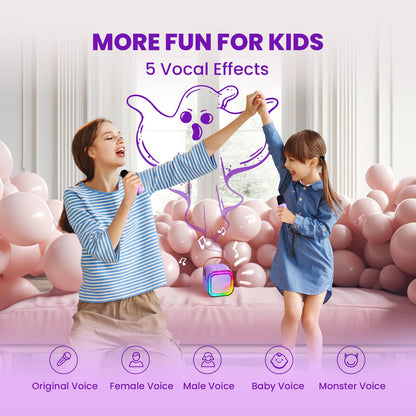 IROO Mini Karaoke Machine for Kids, 2025 TOP Toys Birthday Gifts Ideas for Girls Ages 4, 5, 6, 7, 8, 9, 10, 12+ Years Old, Portable MP3 Player with 2 Wireless Mics for Party
