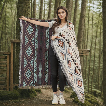 Lqprom Boho Throw Blankets Knit Bed Blankets with Tassel Aztec Western Throws Cover Farmhouse Decor for All Season Sofa Couch Chair Outdoor Camping Picnic Tent Beach Car Traveling 51"x63"