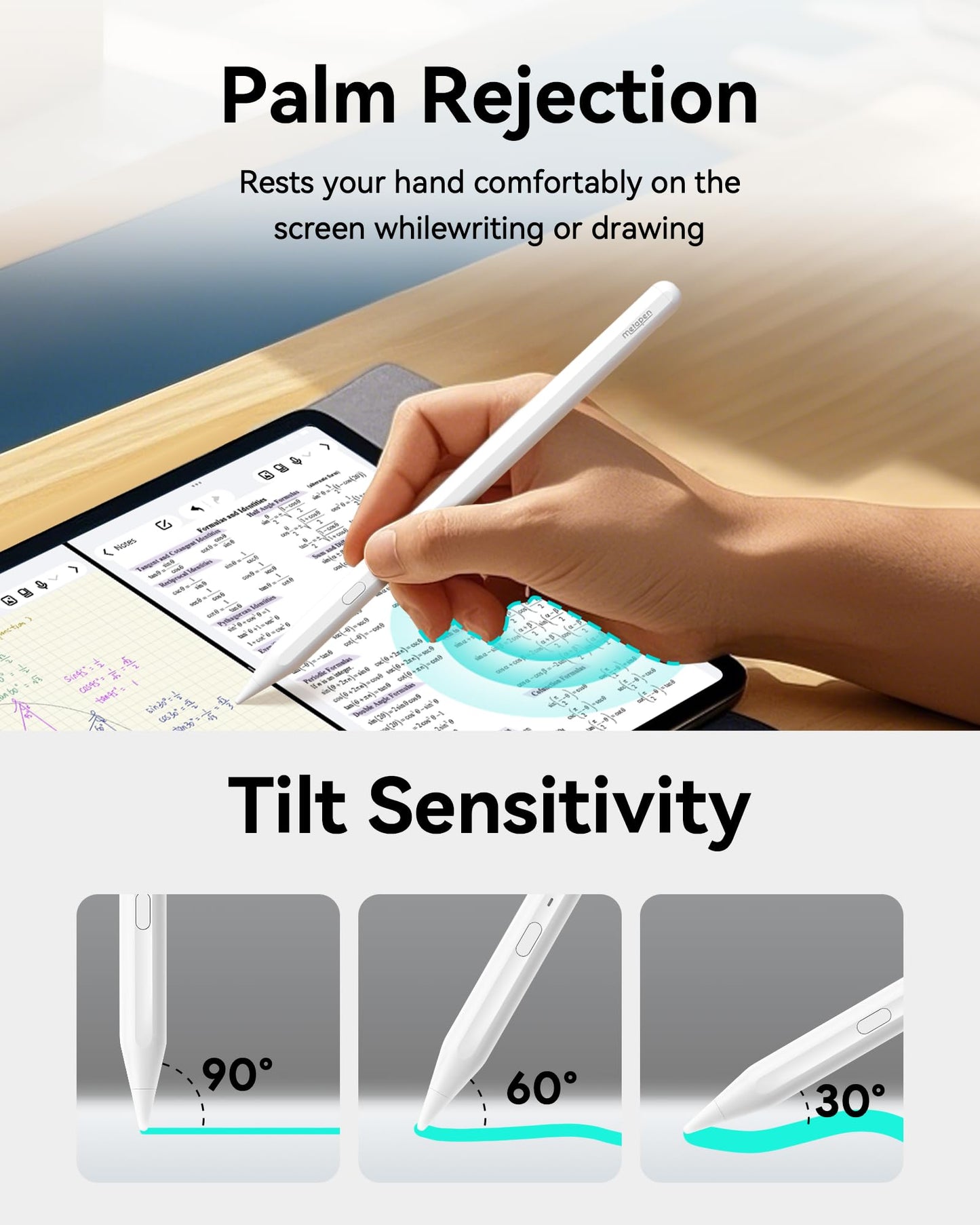 Metapen Pencil A11 for iPad 6th-11th, Quick Button & Bluetooth, 2X Fast Charge Stylus Pen for 2018-2025 Apple iPad a16/11/10/9/8/7/6th Gen, Pro 12.9/11/13-inch M4, Air3/4/5/M2/M3, Mini 5/6th