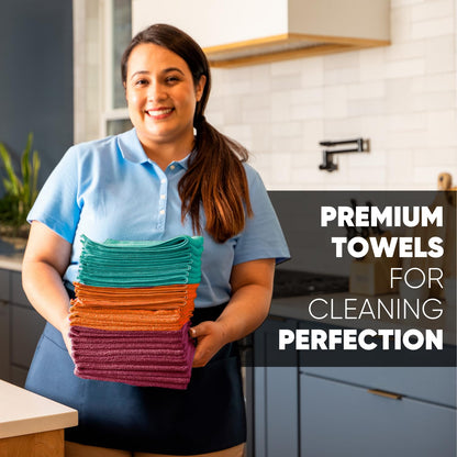 MW Pro Microfiber Cleaning Cloth | Black Gray Blue | 12 Pack | 16” x 16” | All Purpose Microfiber Towels - Clean, Dust, Polish, Scrub, Absorbent