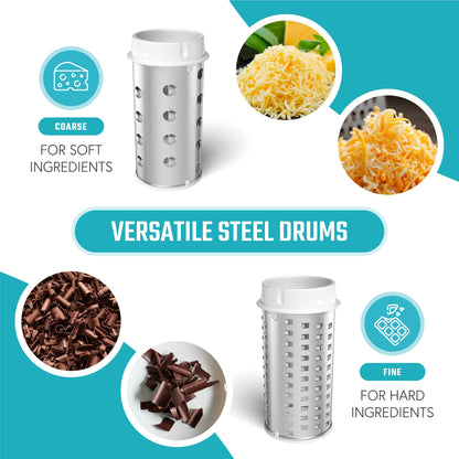 Restaurant-Grade Italian Cuisine Parmesan Cheese Grater - Perfect Heavy-Duty Rotary Cheese Grater with Handle - Effortlessly Shred and Shave Cheese with 2 Easy to clean Stainless Steel Drum Blades