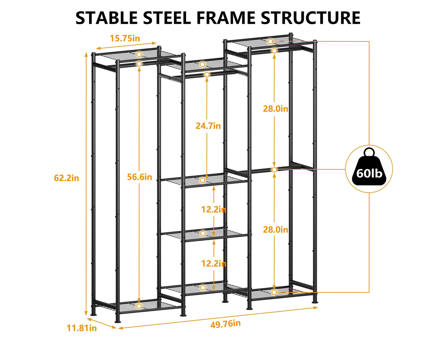 HOMIDEC Wardrobe Closet, 4 Hanging Spaces Portable Clothes Rack,Free Standing Closet Organizer and Storage System with Hanging Rods,Clothing Rack Suitable for Cloakroom,Bedroom,Entrances,etc.Black