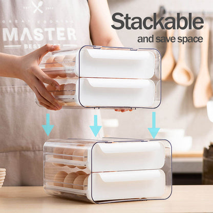 Large Capacity Egg Holder for Refrigerator, Egg Storage Container Organizer Bins, Stackable Clear Plastic Storage Egg Organizer with Handles, Household Egg Holder for Fridge(2 Layer)