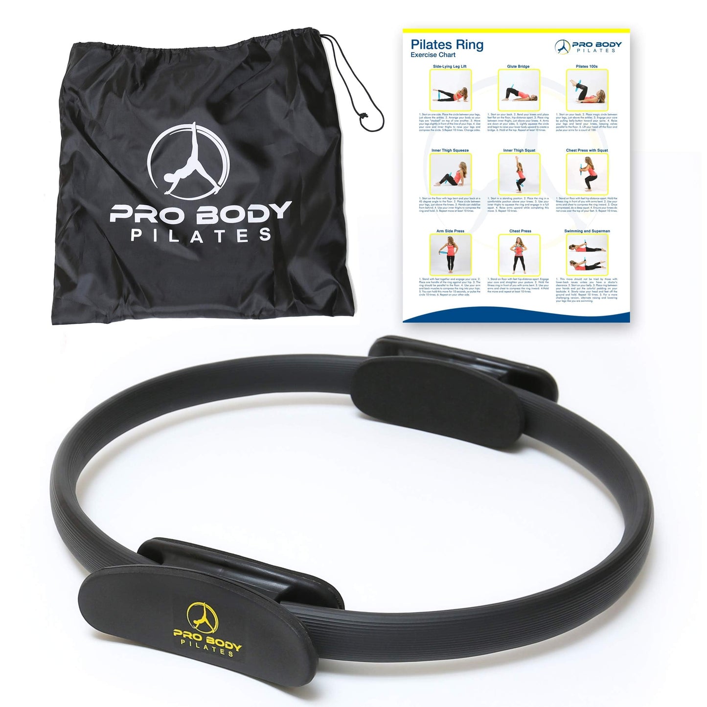 ProBody Pilates Fitness Circle – 14 Inch Pilates Ring for Yoga and Other Workouts, Focusing on Toning Inner Thighs, Arms, Core and Back, at Home Pilates Equipment (Black)