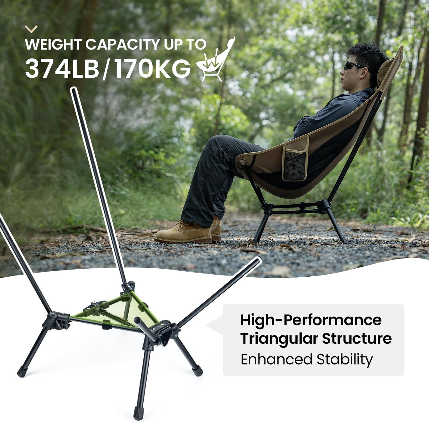 OneTigris Tigerblade High Back Camping Chair with Pillow Design, Comfortable Widened Seat Folding Chair
