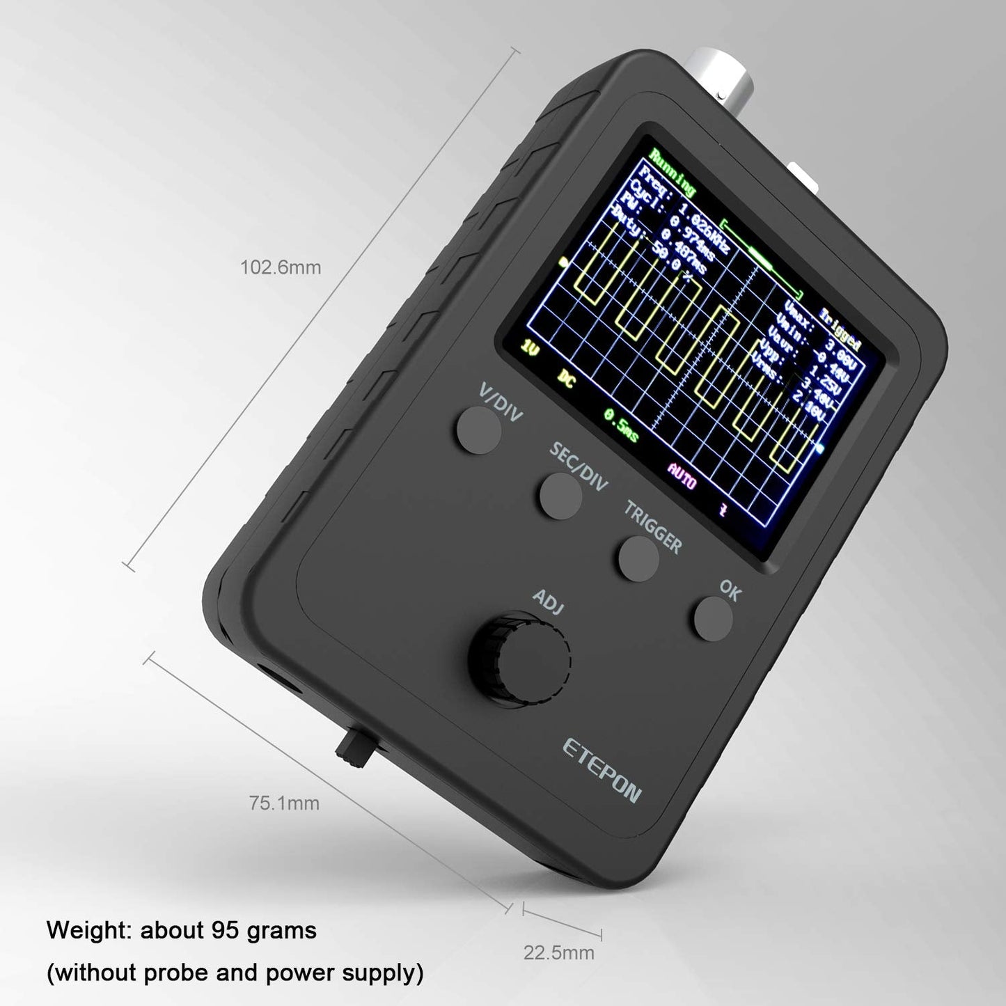 ETEPON Digital Oscilloscope Kit with BNC-Clip Cable Probe with Power Supply, (Assembled Finished Machine) EM001