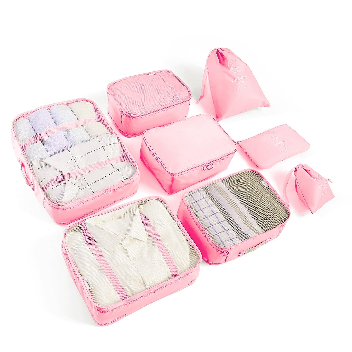 8 Set Packing Cubes for Suitcases Travel Luggage Packing Organizers,Travel Essentials Luggage Organizer Accessories for Shoe Bag Tioletry Bag Laundry Bag (Pink)