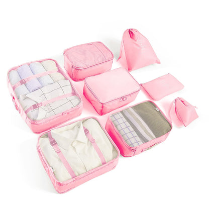 8 Set Packing Cubes for Suitcases Travel Luggage Packing Organizers,Travel Essentials Luggage Organizer Accessories for Shoe Bag Tioletry Bag Laundry Bag (Pink)