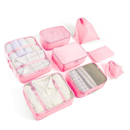 8 Set Packing Cubes for Suitcases Travel Luggage Packing Organizers,Travel Essentials Luggage Organizer Accessories for Shoe Bag Tioletry Bag Laundry Bag (Pink)