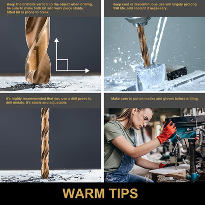 HIDOTOL 115PCS Cobalt Drill Bit Set M35 HSS for Hardened Steel Fractional 1/16"-1/2", Letter A - Z, Wire #1 - #60 with Indexed Metal Case