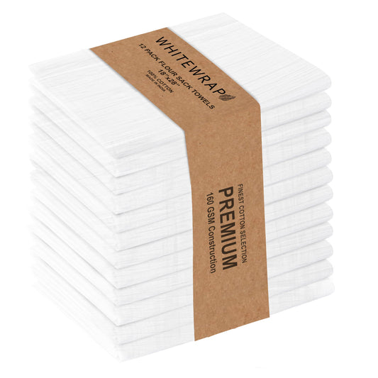 Flour Sack Towels| Tea Towel for Crafts| Kitchen Dish Cotton Blank Towel for Embroidery|Baking Bread Proofing Linen Cover| Thick Absorbent Quick Dry| 12 Pack 18"x28" White