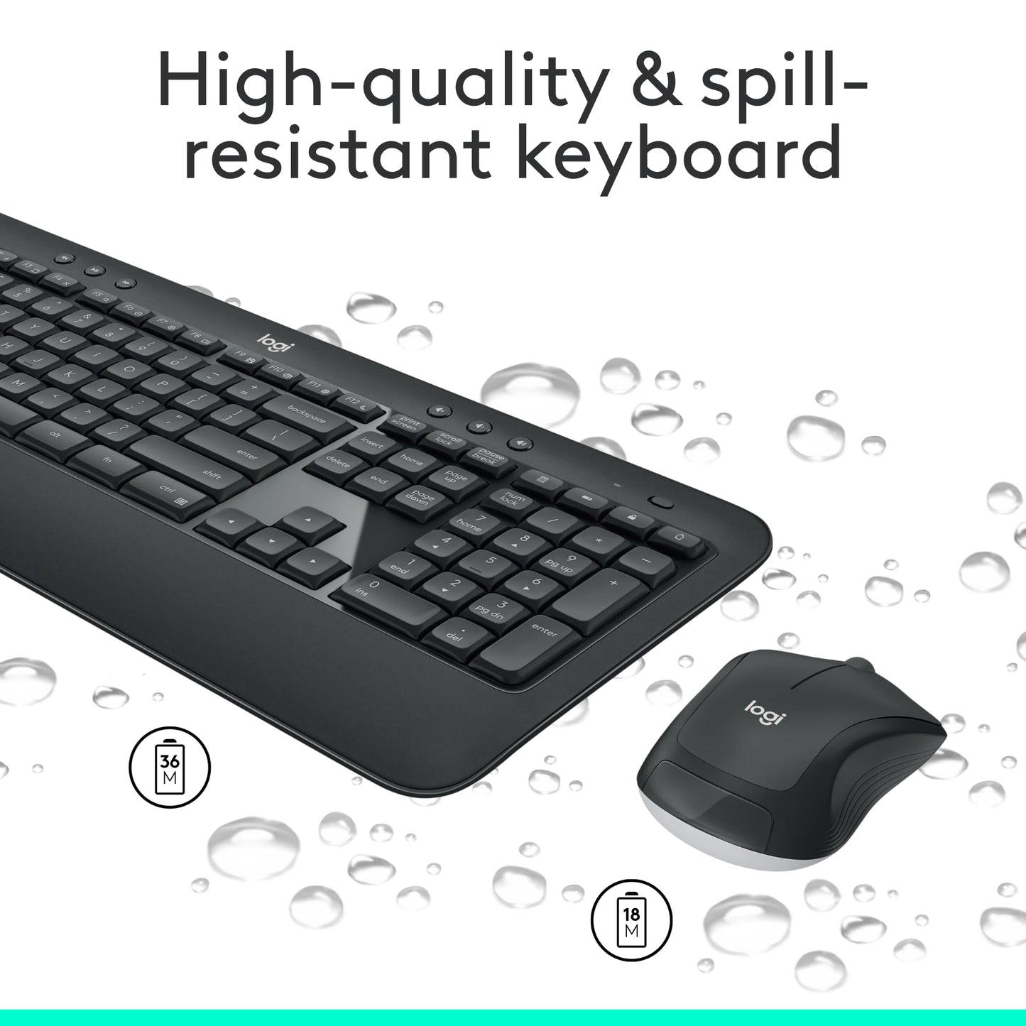 Logitech MK540 Advanced Wireless Keyboard and Mouse Combo for Windows, 2.4 GHz Unifying USB-Receiver, Multimedia Hotkeys, 3-Year Battery Life, for PC, Laptop