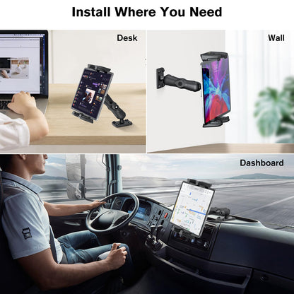 OHLPRO Car Tablet Holder - Heavy Duty Drill Base, Tablet Mount for Truck Compatible with iPad Samsung Tab 5"-13" Tablet and Phone, iPad Stand for Wall/Business/Vehicle/Desktop, etc.