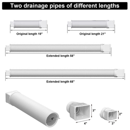 plusgutter 2 Pack Rain Gutter Downspout Extensions, Flexible Downspout Extender with 58"+68" Extendable Pipes for Rain Water Drainage, Durable Down Spout Drain Extension with Connector (White)