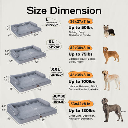 Large Dog Bed Orthopedic Washable - Beds Bolster - Medium XL XLarge Big Dogs - Memory Foam Couch Sofa - Waterproof with Removable Cover