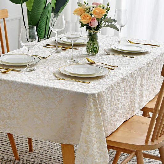 maxmill Jacquard Table Cloth Damask Pattern Spillproof Wrinkle Resistant Heavy Weight Soft Tablecloth for Kitchen Dinning Tabletop Outdoor Picnic Rectangle 52 x 70 Inch Beige