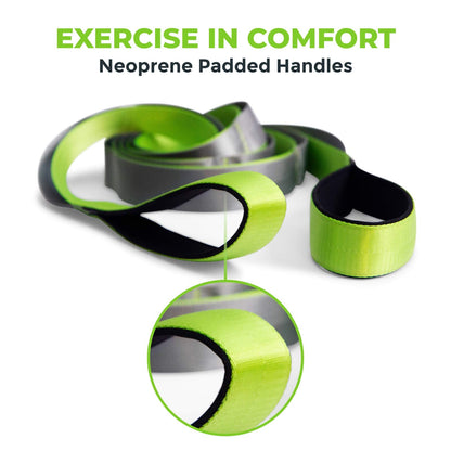 Gradient Fitness Stretching Strap for Physical Therapy, 12 Multi-Loop Stretch Strap 1.5" W x 8' L, Neoprene Handles, Physical Therapy Equipment, Yoga Straps for Stretching, Leg Stretcher, (Green/Grey)