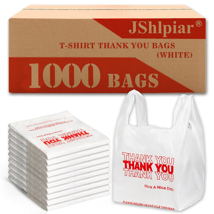 1000-Pack White Plastic Thank You Shopping Bags (11.5" x 6.5" x 21") – Bulk Grocery, Takeout, T-Shirt & Retail Carry Bags