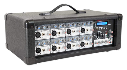 Rockville RPM80BT 2400W Powered 8 Channel Mixer/Amplifier, Bluetooth, EQ, Reverb/Delay, USB, Phantom Power, for Live Sound and Studio Use