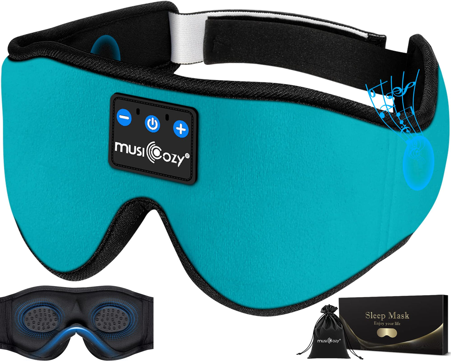 MUSICOZY Sleep Headphones 3D Bluetooth 5.4 Headband Sleep Mask, Wireless Sleeping Headphones Music Earbuds Eye Mask for Side Sleepers Travel with Speakers Cool Gadgets Gifts