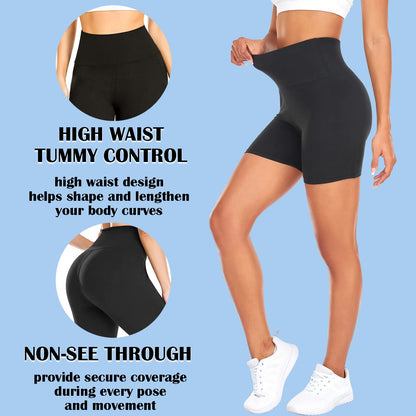 FULLSOFT High Waisted Biker Shorts for Women-5" Tummy Control Fitness Athletic Workout Running Yoga Gym Soft Shorts (Black,Large-X-Large)