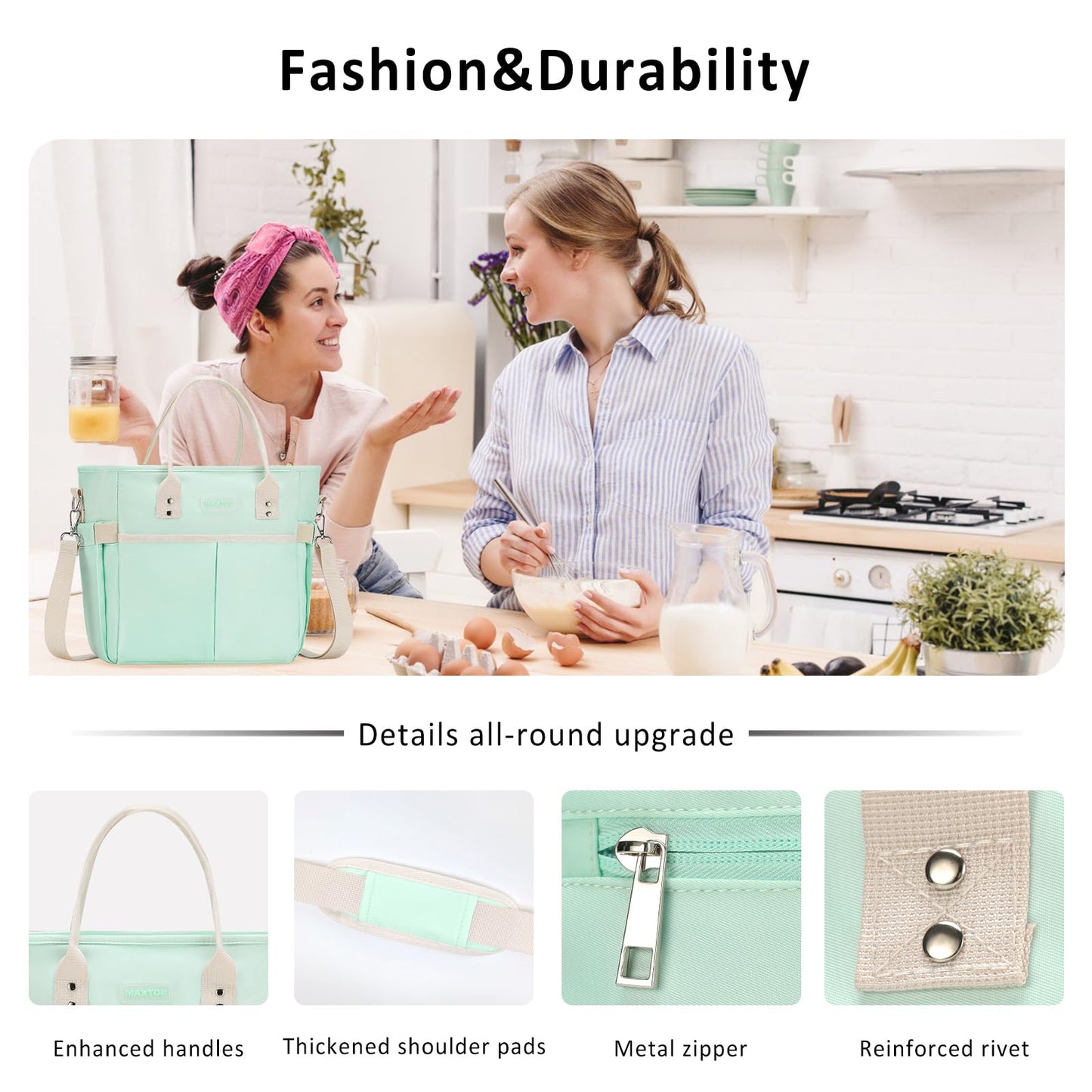 Lunch Bag Women for Work Insulated Thermal Lunch Box with Wide-Open Pocket Reusable Leakproof Lunch Cooler Bags with Removable Shoulder Strap for Adult Ladies Teacher Nurse in Office Picnic Travel