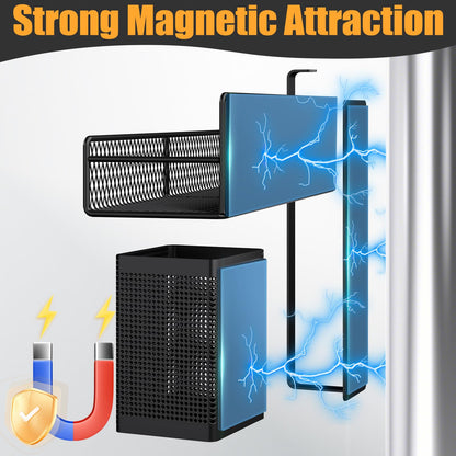 Magnetic Spice Rack for Refrigerator, 6 Pack 100% Metal Strong Magnet Shelf Black, Space Saving Spice Organizer, Home Kitchen Laundry Room Storage Organization W/ Paper Towel Holder, Utensils Racks