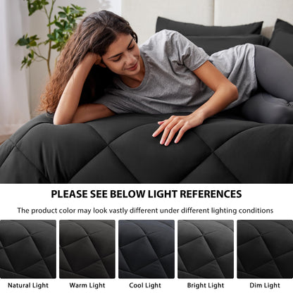 Love's cabin Full Comforter Set Black, 7 Pieces Full Bed in a Bag, All Season Full Bedding Sets with 1 Comforter, 1 Flat Sheet, 1 Fitted Sheet, 2 Pillowcase and 2 Pillow Sham