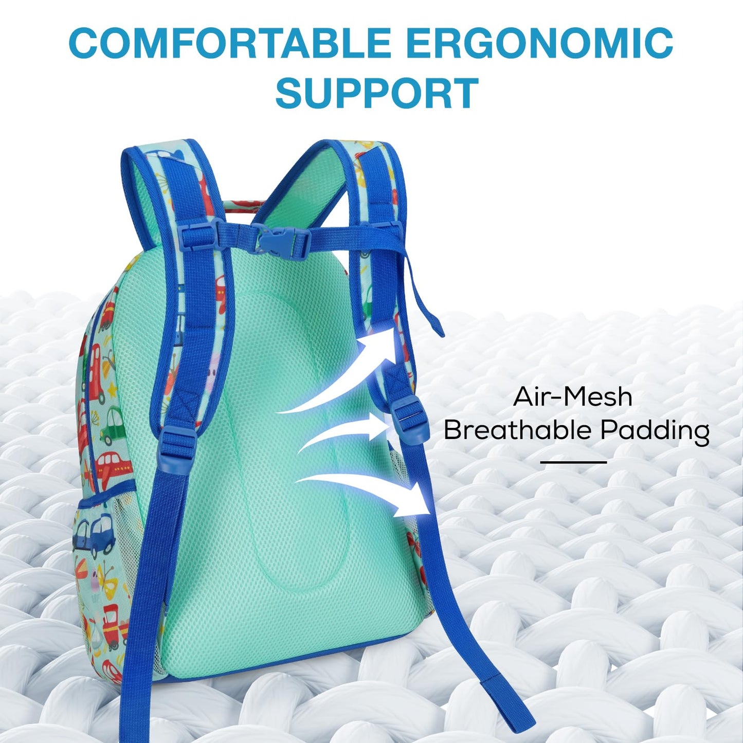 mommore Kids Backpack Set, Lightweight School Backpack for Kids Elementary Car Bookbag for Students with Chest Strap Water Resistant,3pcs blue