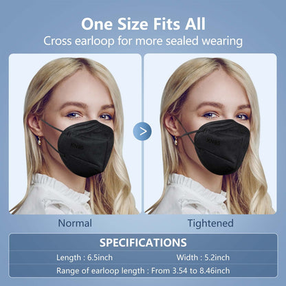 HALIDODO Individually Wrapped, 60 Packs KN95 Face Mask, 5-Ply Breathable Comfortable Safety Mask with Over 95% Filtering(Black)