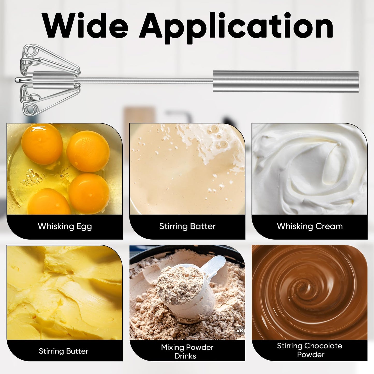 Newness Stainless Steel Whisk Blender for Home - Versatile Tool for Egg Beater, Milk Frother, Hand Push Mixer Stirrer - Kitchen Utensil for Blending, Whisking, Beating & Stirring