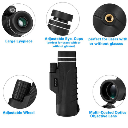 Occer 10X42 High Power Monocular Telescope HD Dual Focus Scope, Compact Monocular with Bak4 Multi-Coated Zoom Lens, Low Night Vision for Hunting Bird Watching Camping Outdoor Sporting