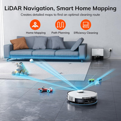 ILIFE A30 Pro Robot Vacuum and Mop, Self Emptying Station for 60 Days, 5000Pa Suction, LiDAR Navigation, No-Go Zones, 2.4G WiFi/App/Alexa/Remote Control, Roller Brush for Carpet, Hard Floors, 110V