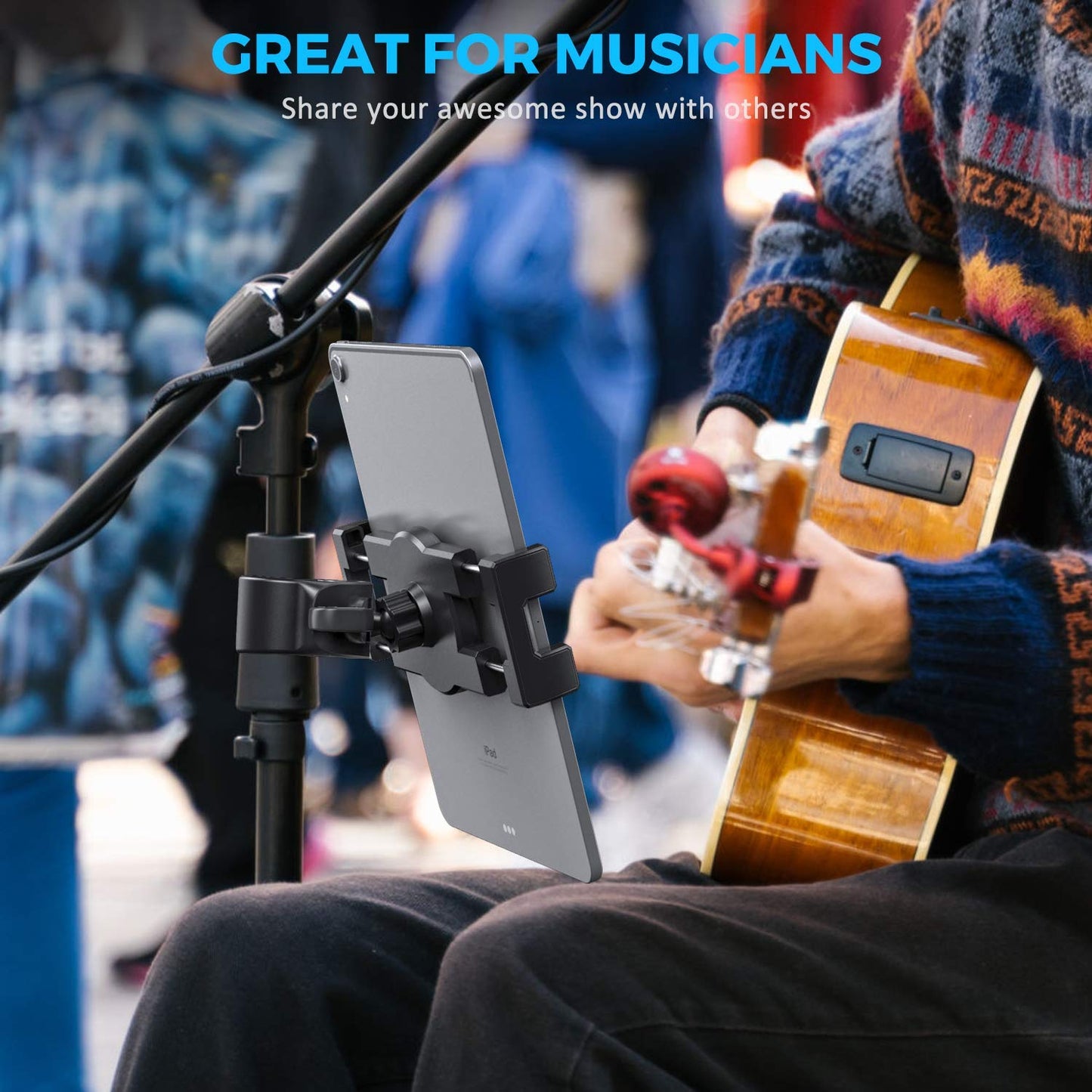 KDD Spin Bike Tablet Holder Mount, Phone iPad Holder Stand Exercise Bike Handlebar Mount for Stationary Bicycle, Treadmill, Microphone Stand, Fit for iPad Pro 12.9, Galaxy Tabs, iPhone(4.7-13”)