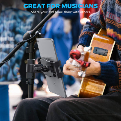 KDD Spin Bike Tablet Holder Mount, Phone iPad Holder Stand Exercise Bike Handlebar Mount for Stationary Bicycle, Treadmill, Microphone Stand, Fit for iPad Pro 12.9, Galaxy Tabs, iPhone(4.7-13”)