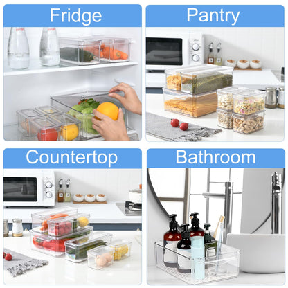 KUMD 10 Pack Fridge Organizer, Stackable Refrigerator Organizer Bins with Lids, BPA-Free Produce Fruit Storage Containers for Storage Clear for Kitchen, Food, Drinks, Vegetable Storage