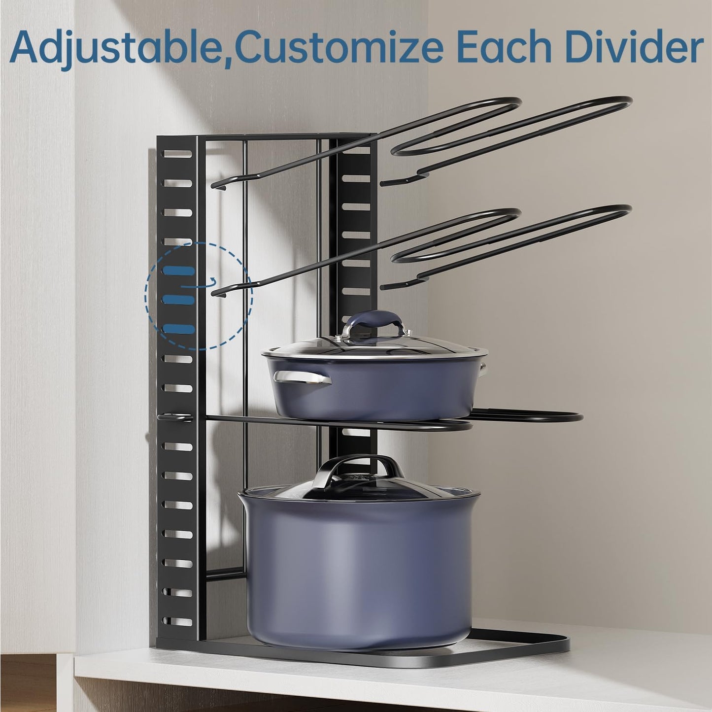 ORDORA Pots and Pans Organizer Under Cabinet 14.55 Height, Adjustable 8-Tier Pot Organizers inside Cabinet, Kitchen Organizers and Storage Fit 6-11 inch Lightweight Cookware