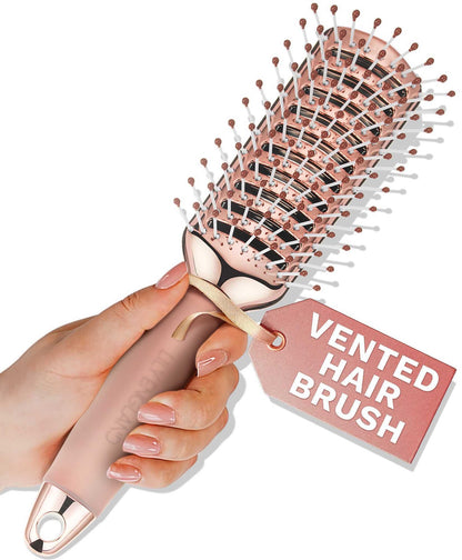 Lily England Vented Hair Brush for Blow Drying - Easy Detangling Hairbrush for Women for Fine, Thick, Curly Hair with Non-Slip Gel Handle - Static Free Vent Hair Brushes for Faster Drying, Rose Gold