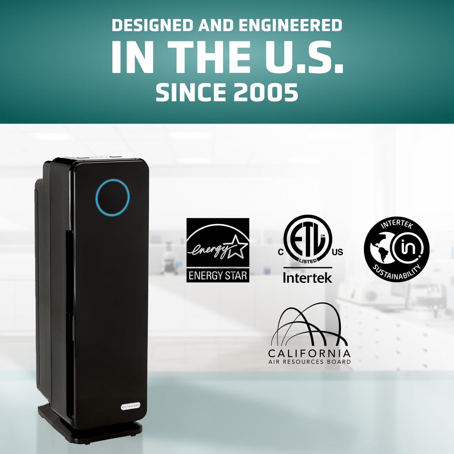 GermGuardian 5-In-1 HEPA Air Purifier for Home, Pet Air Purifier with HEPA Air Filter & UV-C Light, AC4300BPTCA, 743 Sq. Ft., 22'' Tower, Black